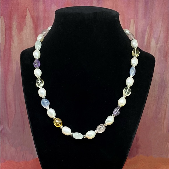 Honora Jewelry - 18”L Honora Baroque & Polished Gemstone Necklace
